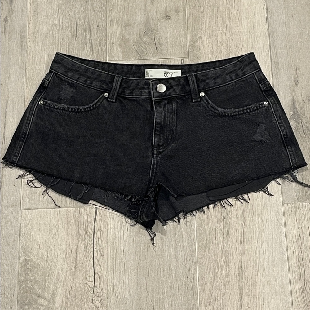Topshop Cory Moto/ Petite Black Denim Jean Shorts Size 4